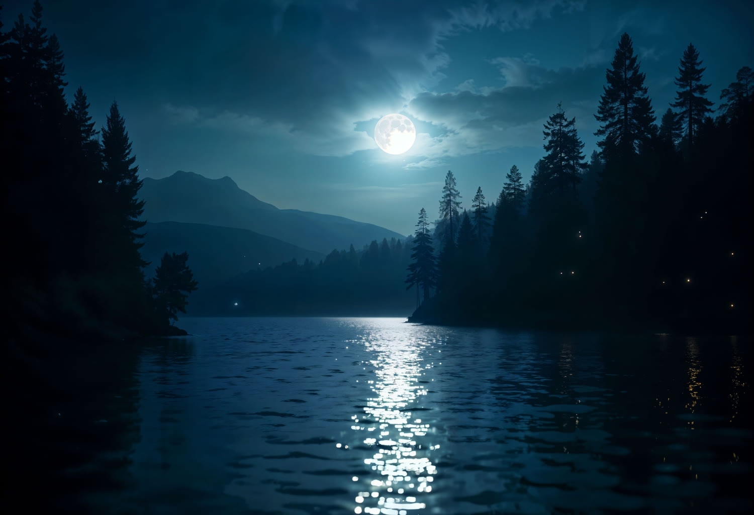 Moonlit Forest Lake