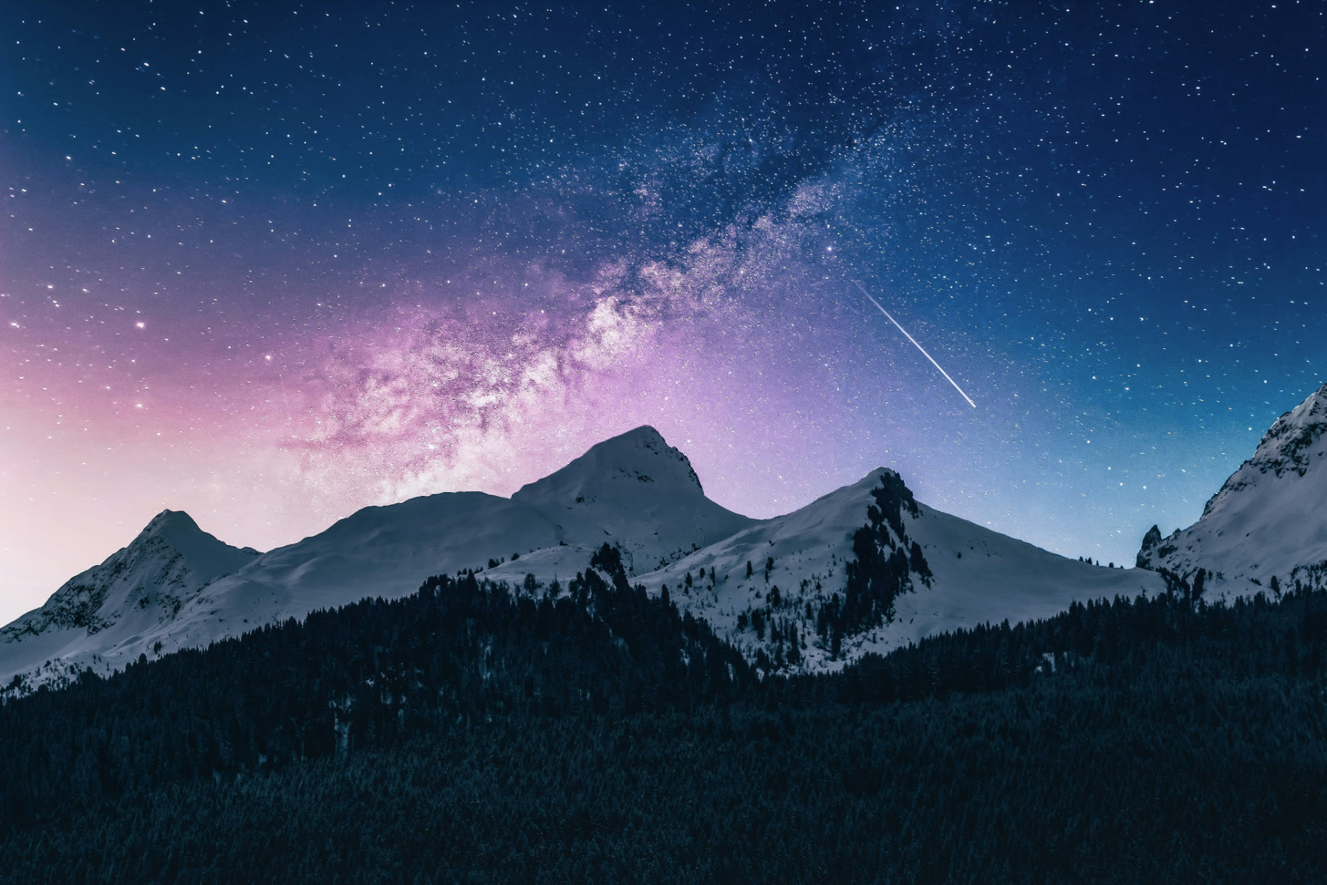 Shooting Star Over Mountains