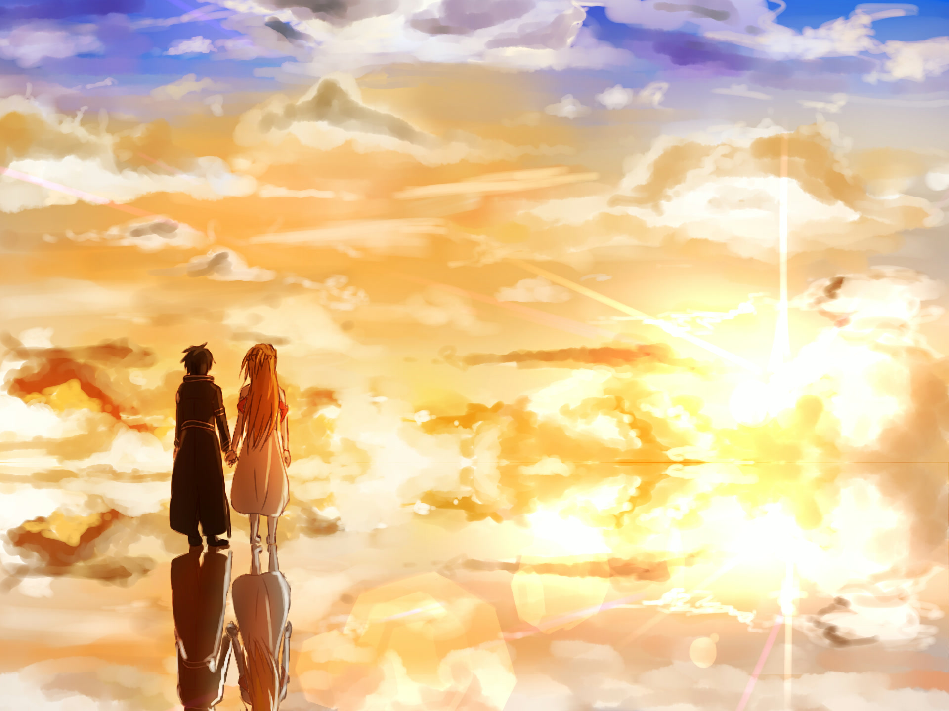 Kirito & Asuna — Golden Sky Walk anime wallpaper